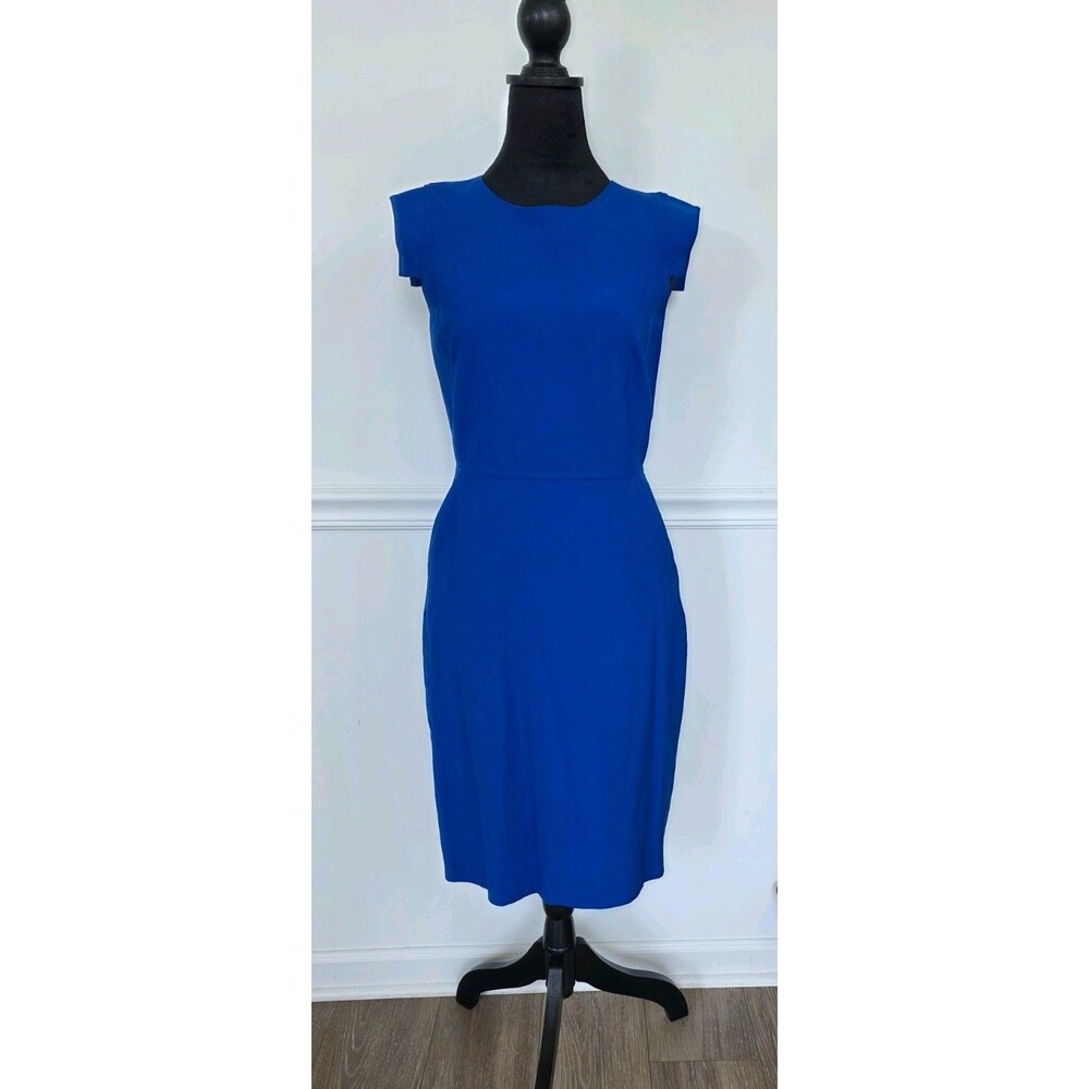J.CREW Collection Blue Wool Sneath Dress Cap Sleeve Size 4 Office Cocktail Work